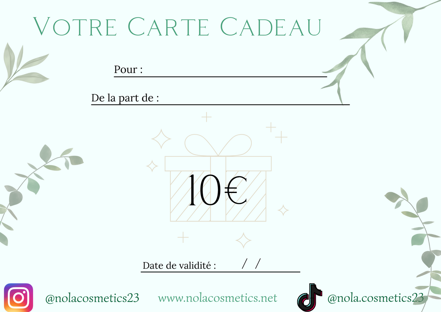 Carte cadeau Nola Cosmetics 10€