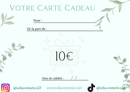 Carte cadeau Nola Cosmetics 10€