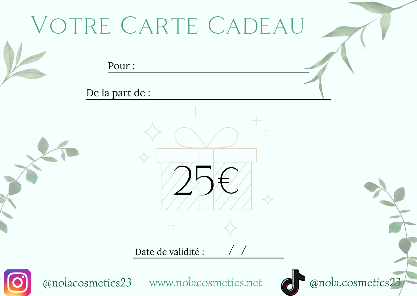 Carte cadeau Nola Cosmetics 25€