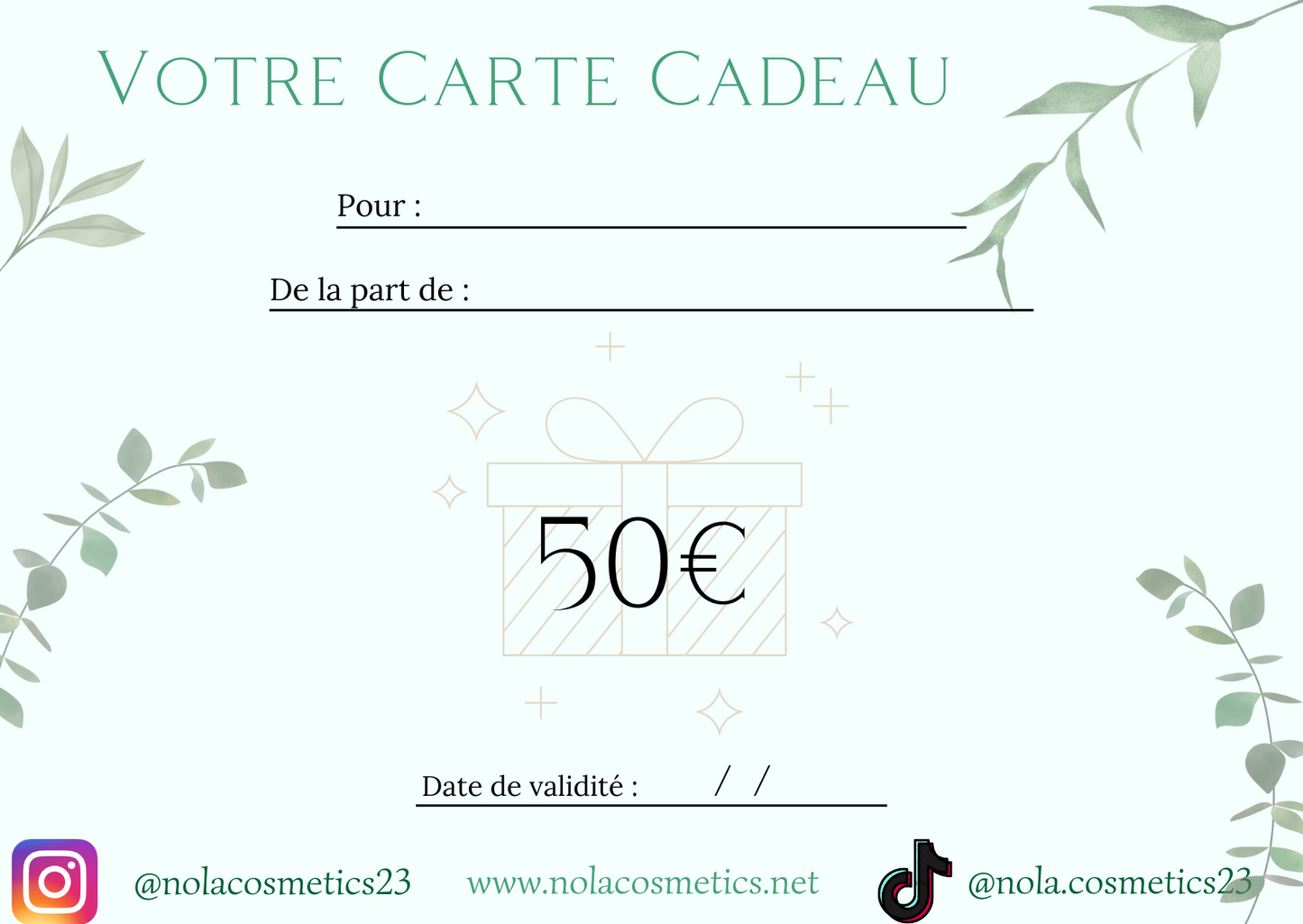 Carte cadeau Nola Cosmetics 50€