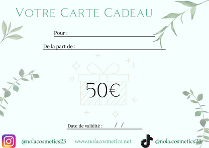 Carte cadeau Nola Cosmetics 50€